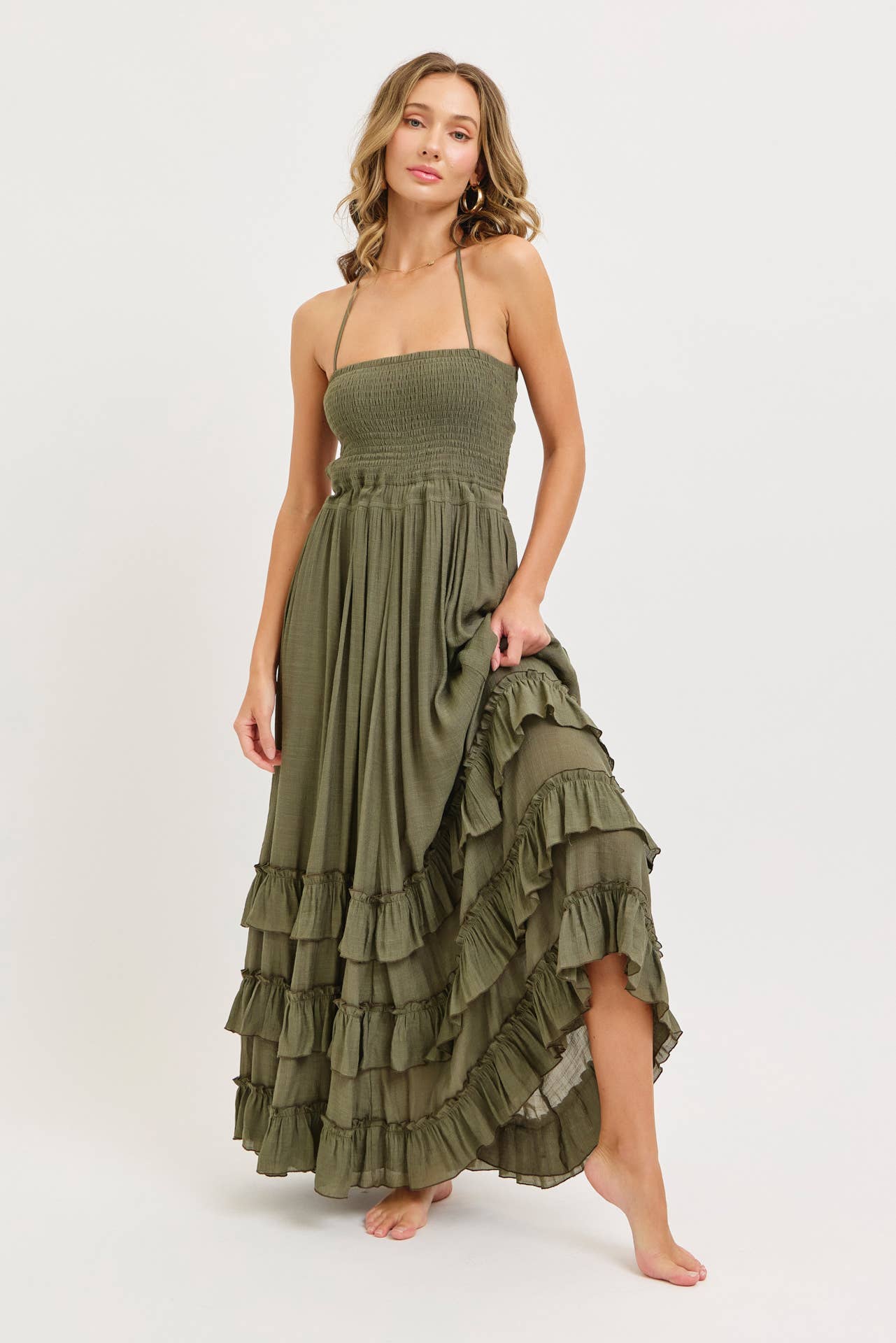 HALTER RUFFLED MAXI DRESS