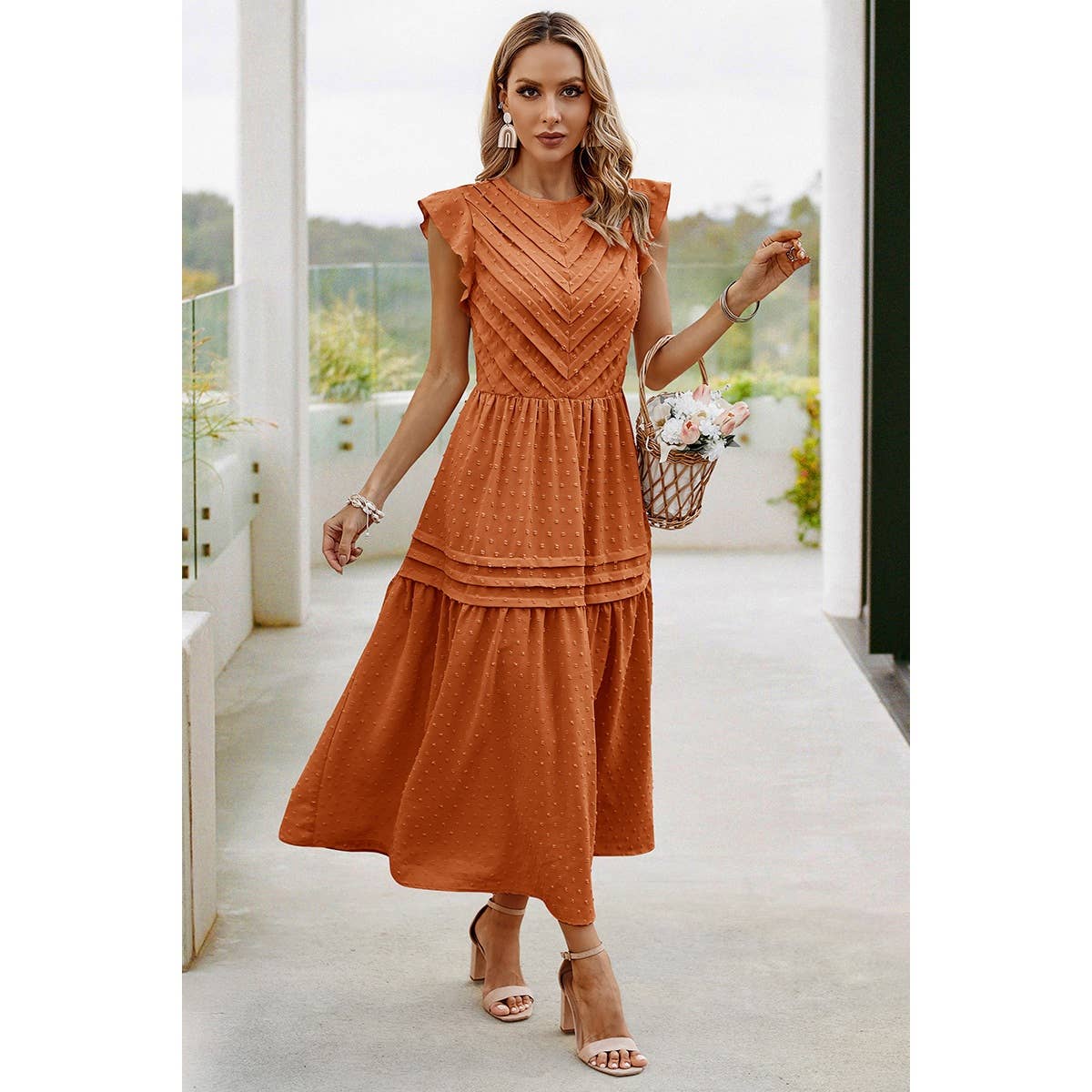 Ruffle Solid Willow Smocked Maxi Dress