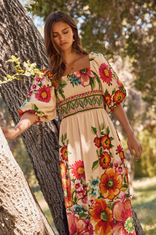 Floral Border Maxi Dress