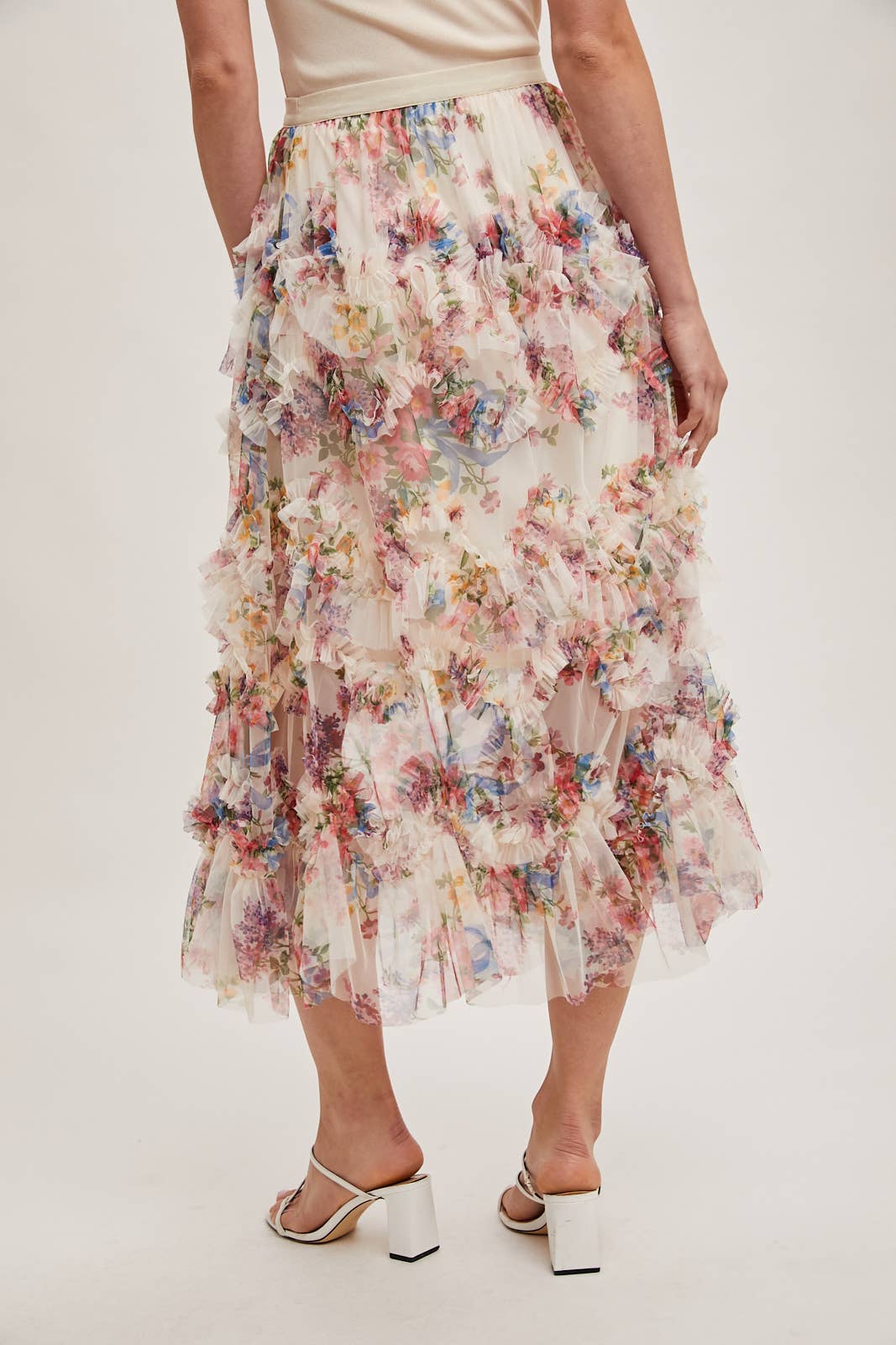 FLORAL MESH MIDI SKIRT