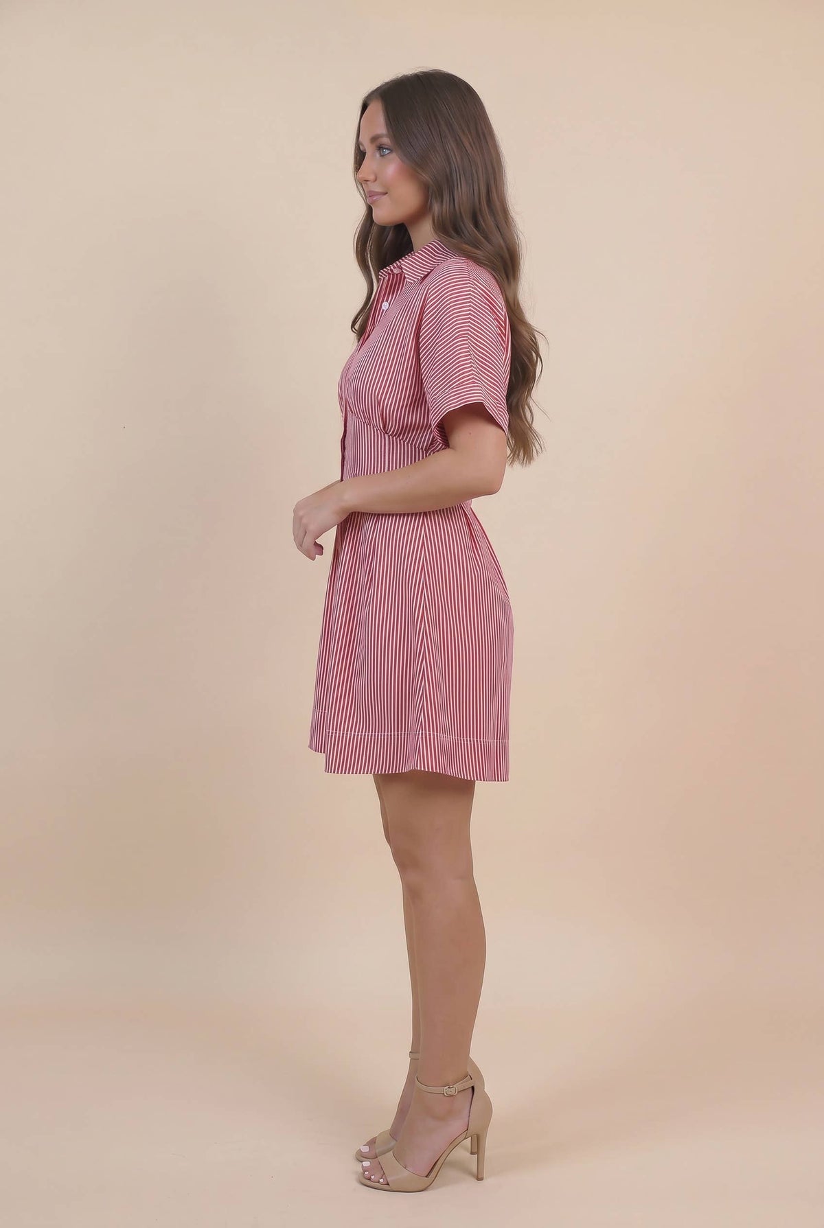 STRIPED DRESS WITH SMOCKED BACK