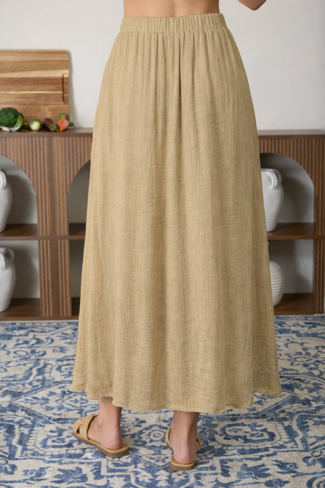 BUTTON DOWN MIDI SKIRT