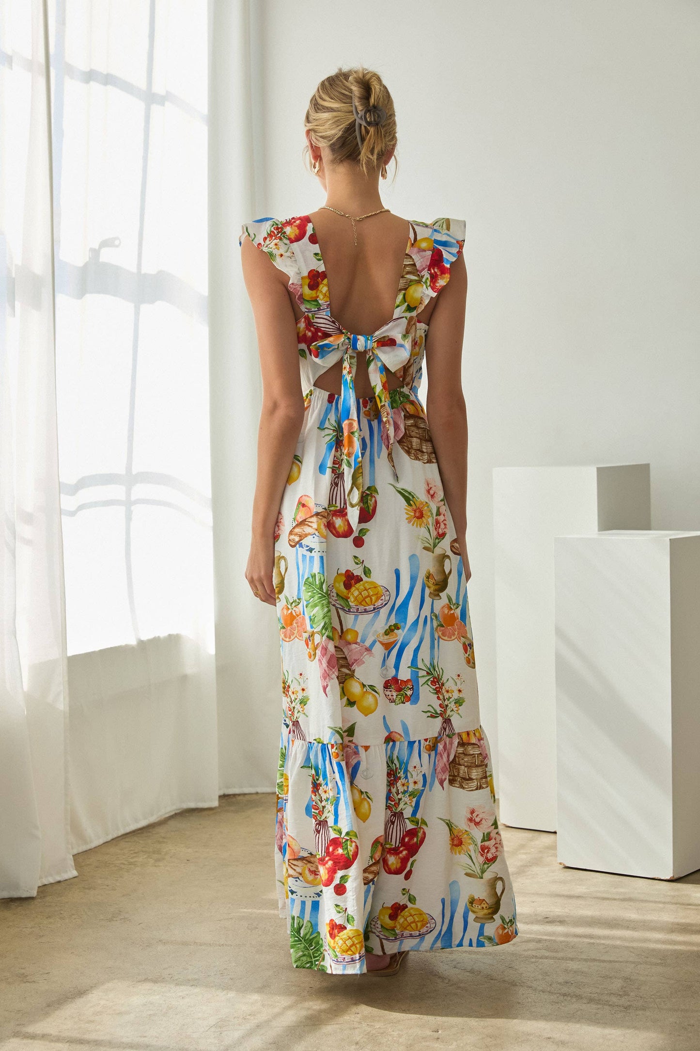 Tie-Back Ruffled Maxi Dress