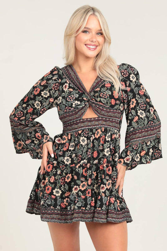 TWIST FRONT LONG SLEEVE DRESS
