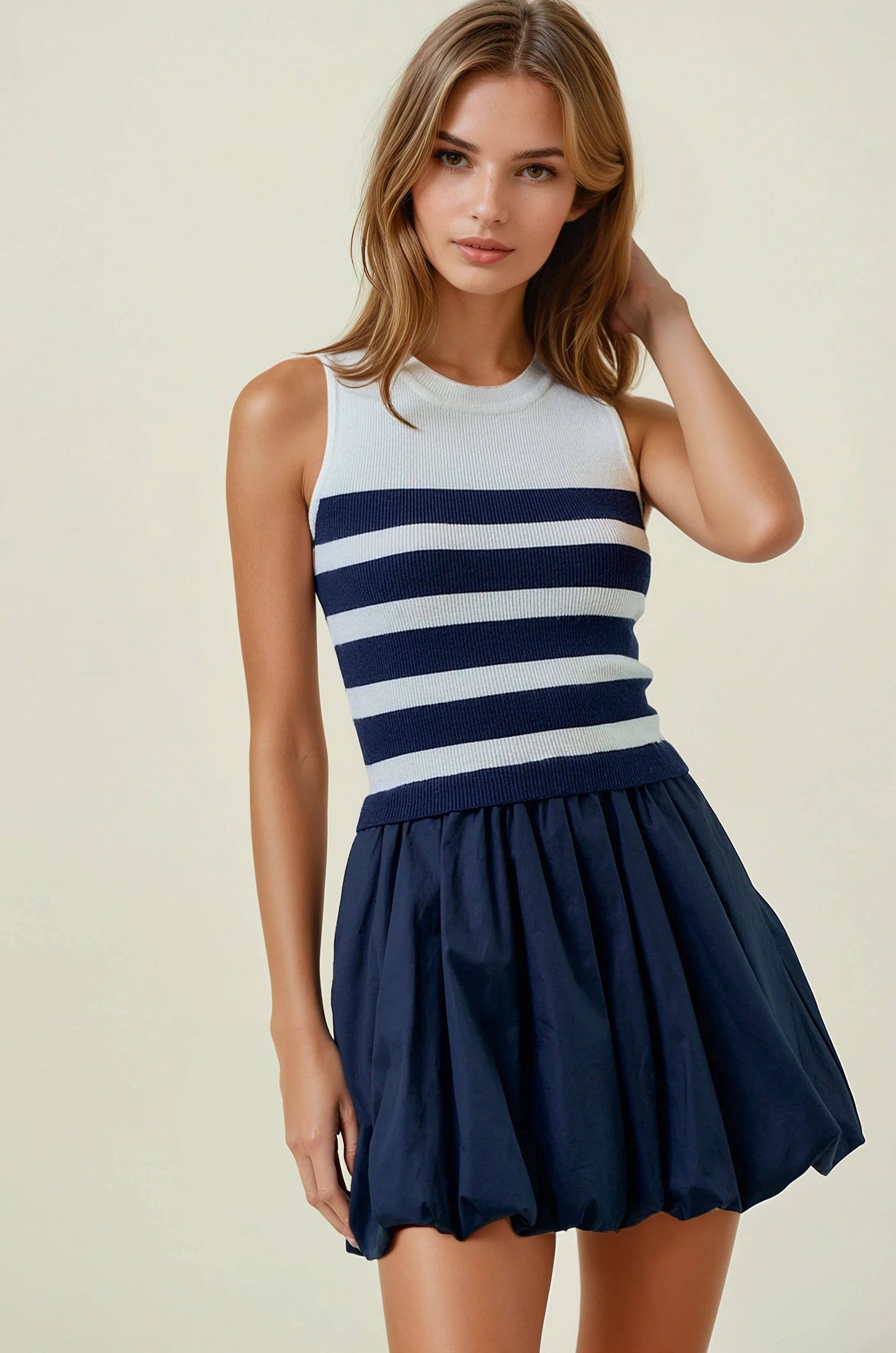 NAVY BUBBLE MINI DRESS