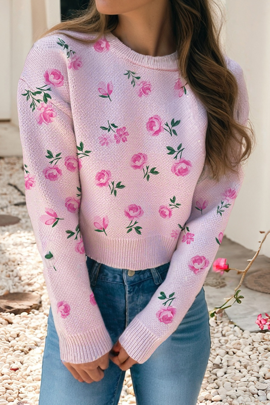 Sweet Floral Cropped Sweater