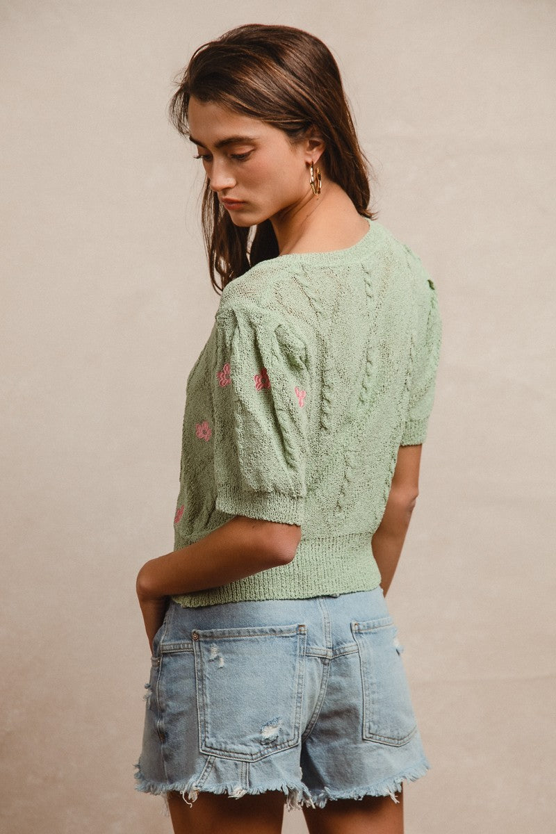 Sage Cable Knit Top