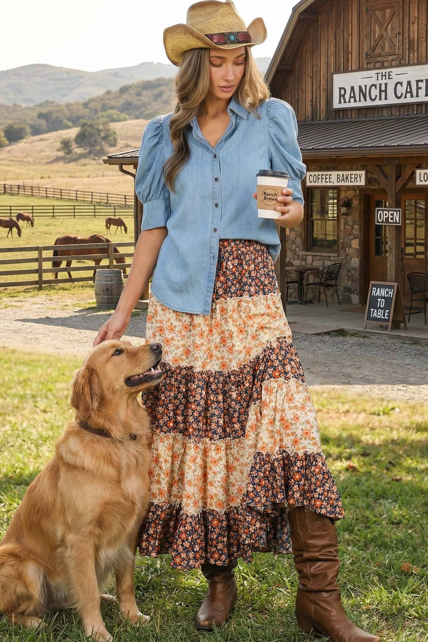 Puff-Sleeve Chambray Shirt