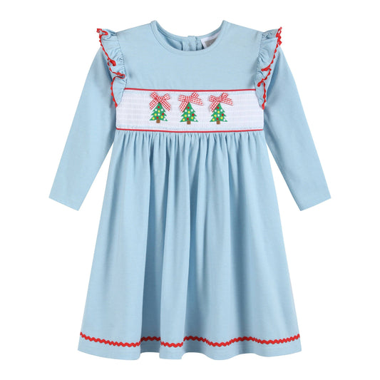 Blue Christmas Smocked Dress