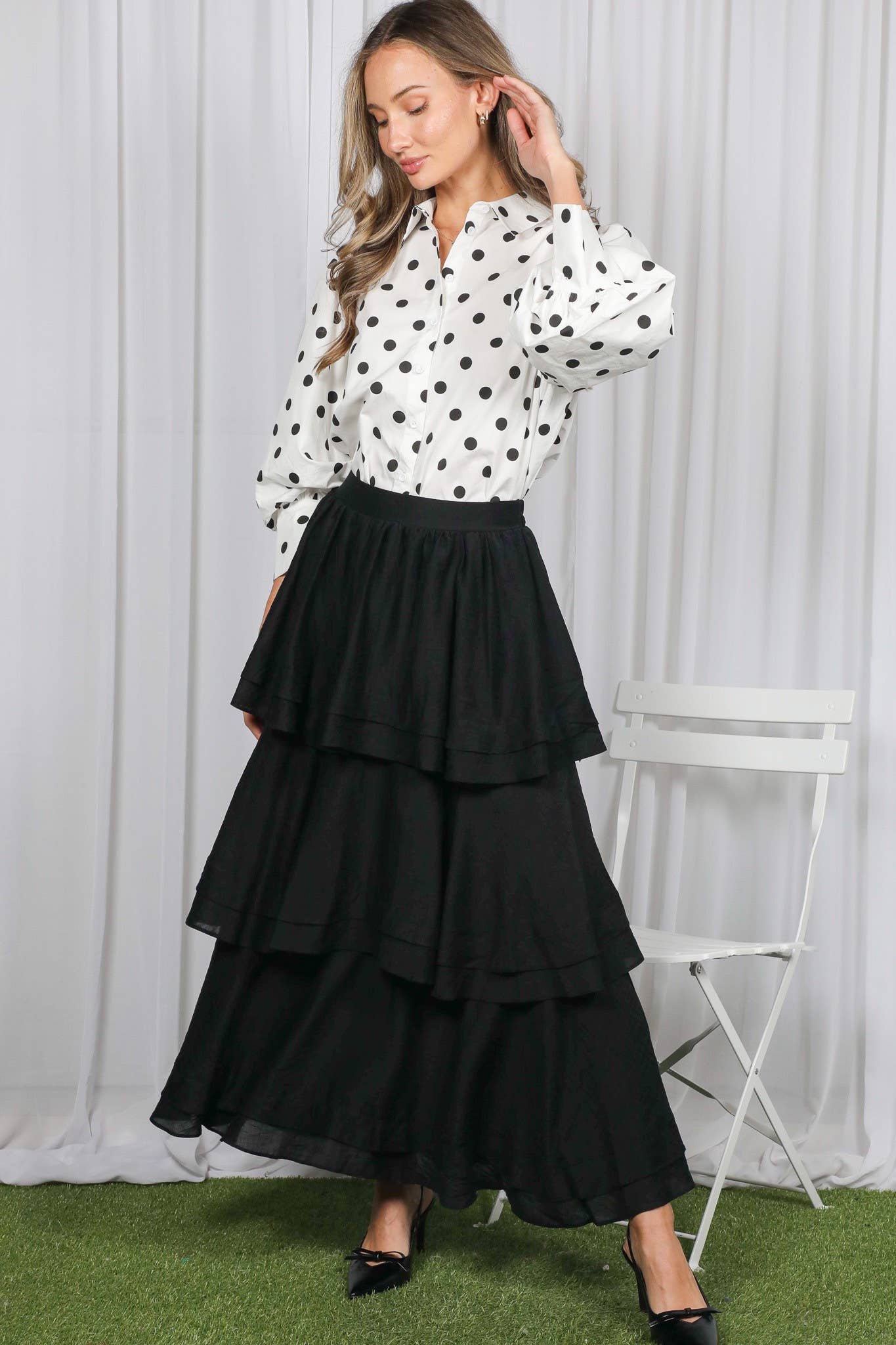 Polka Dot Puff Sleeve Top