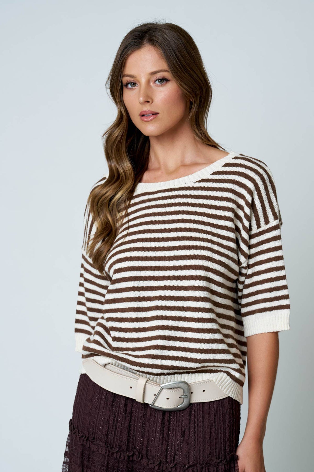 STRIPE SHORT SLEEVE SWEATER