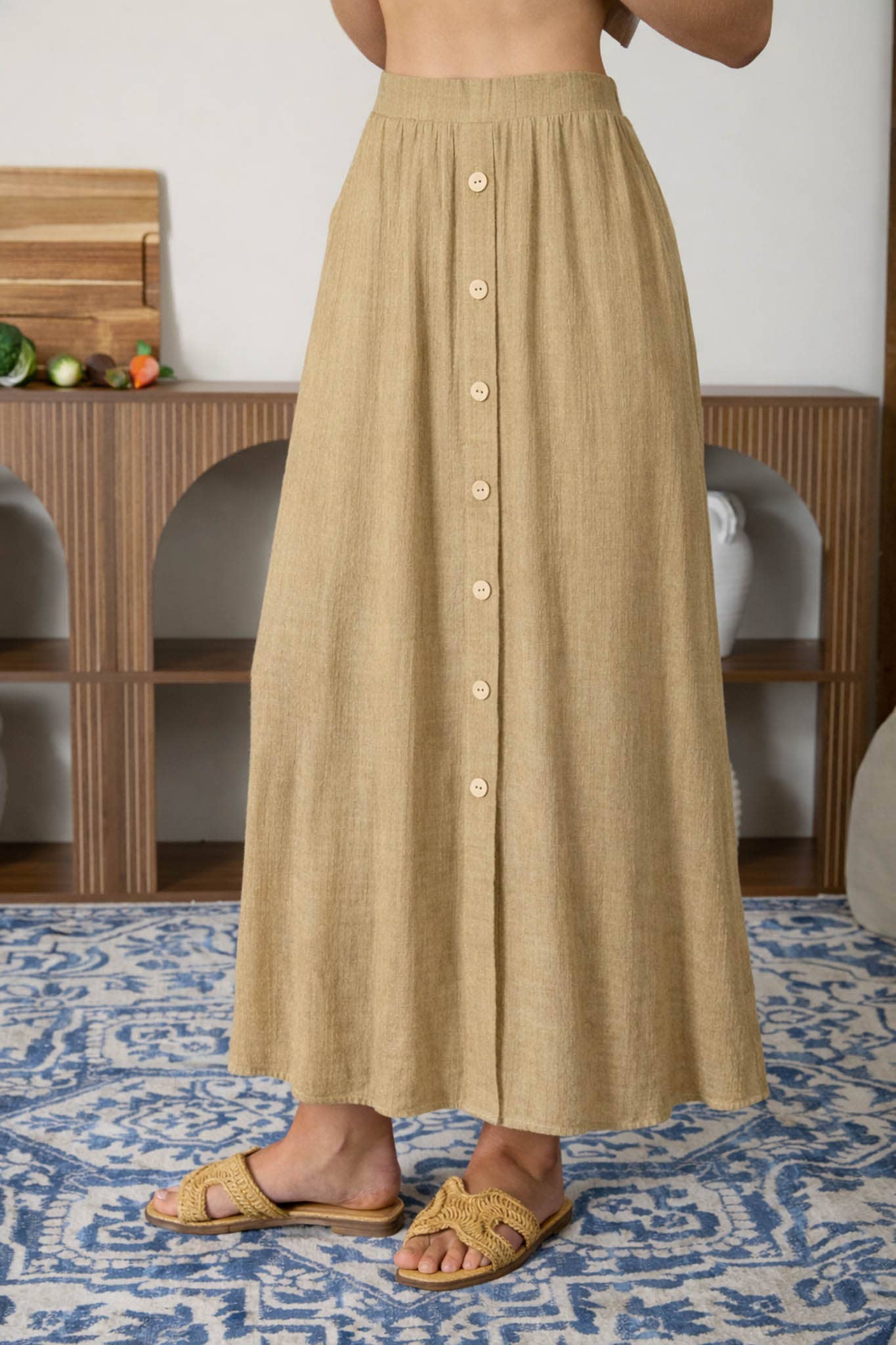 BUTTON DOWN MIDI SKIRT