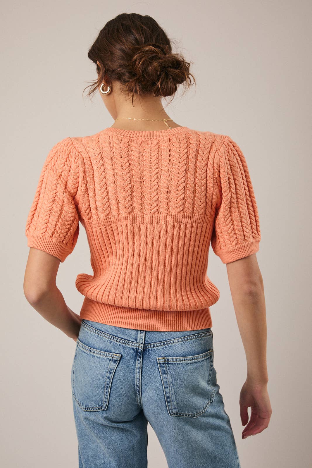 PUFF SLEEVE CABLE SWEATER