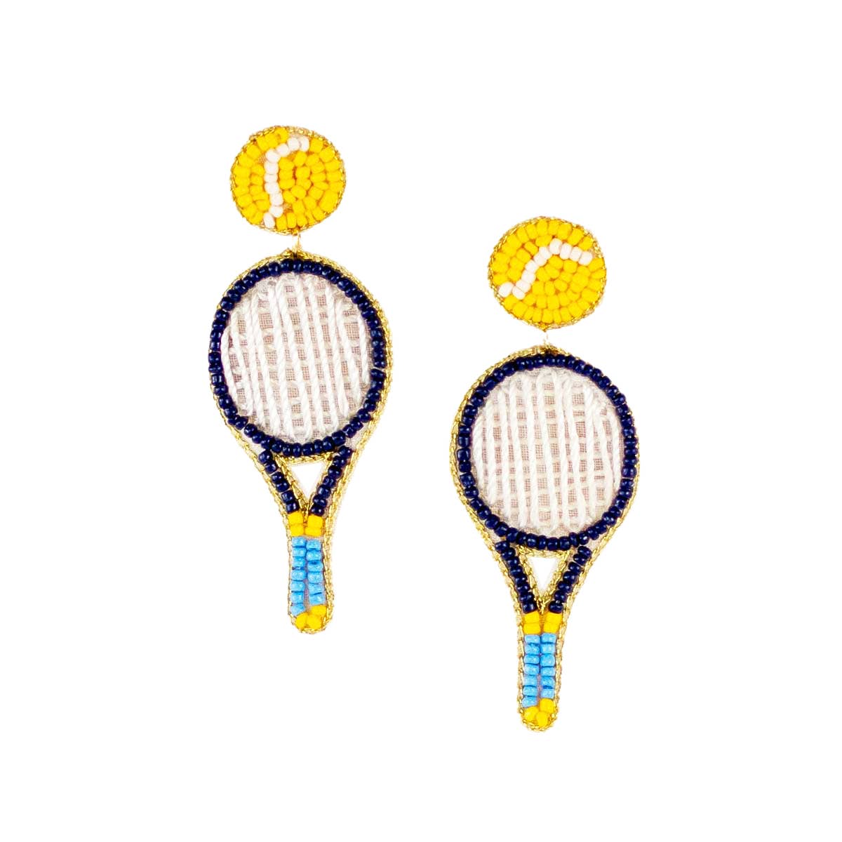 Tennis Racquet Beaded Earrings 2.5"