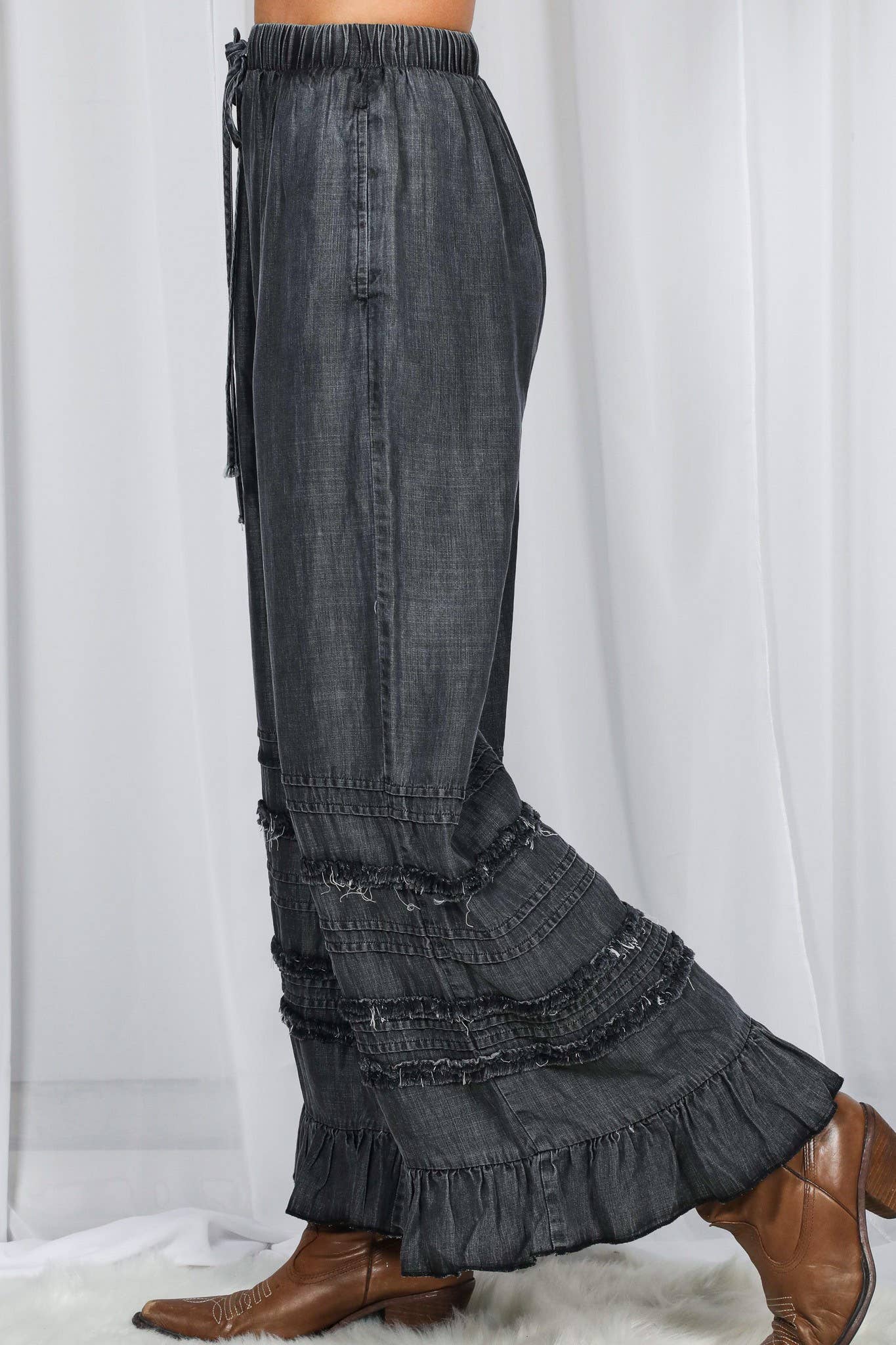 Ruffle Hem Chambray Pants