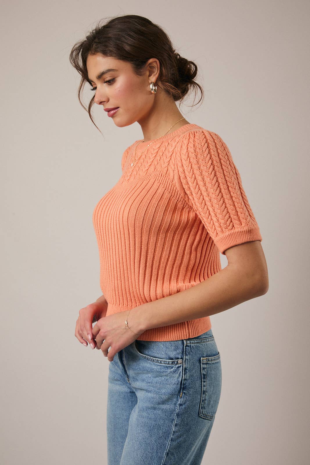 PUFF SLEEVE CABLE SWEATER