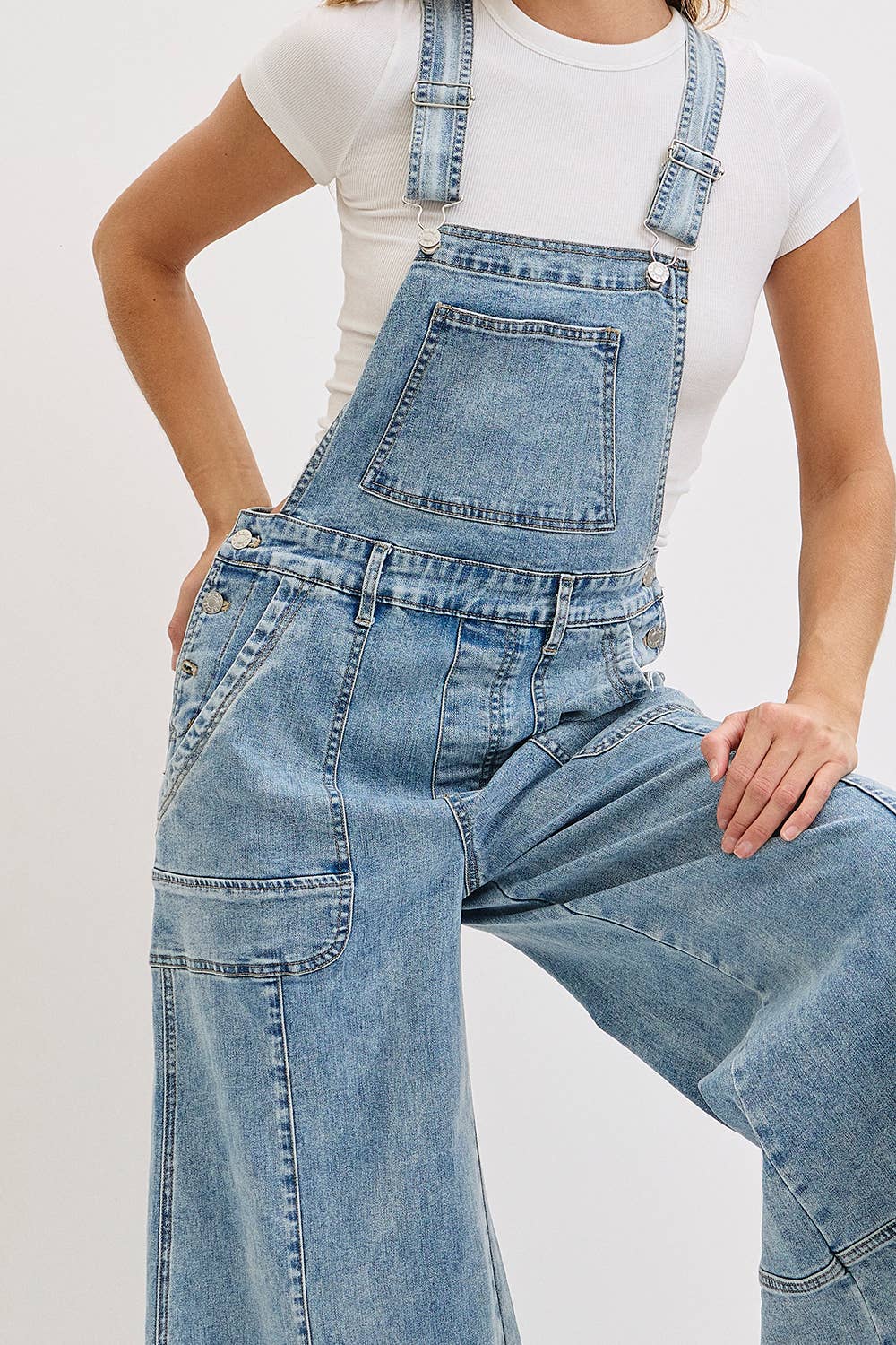 WIDE-LEG DENIM OVERALLS