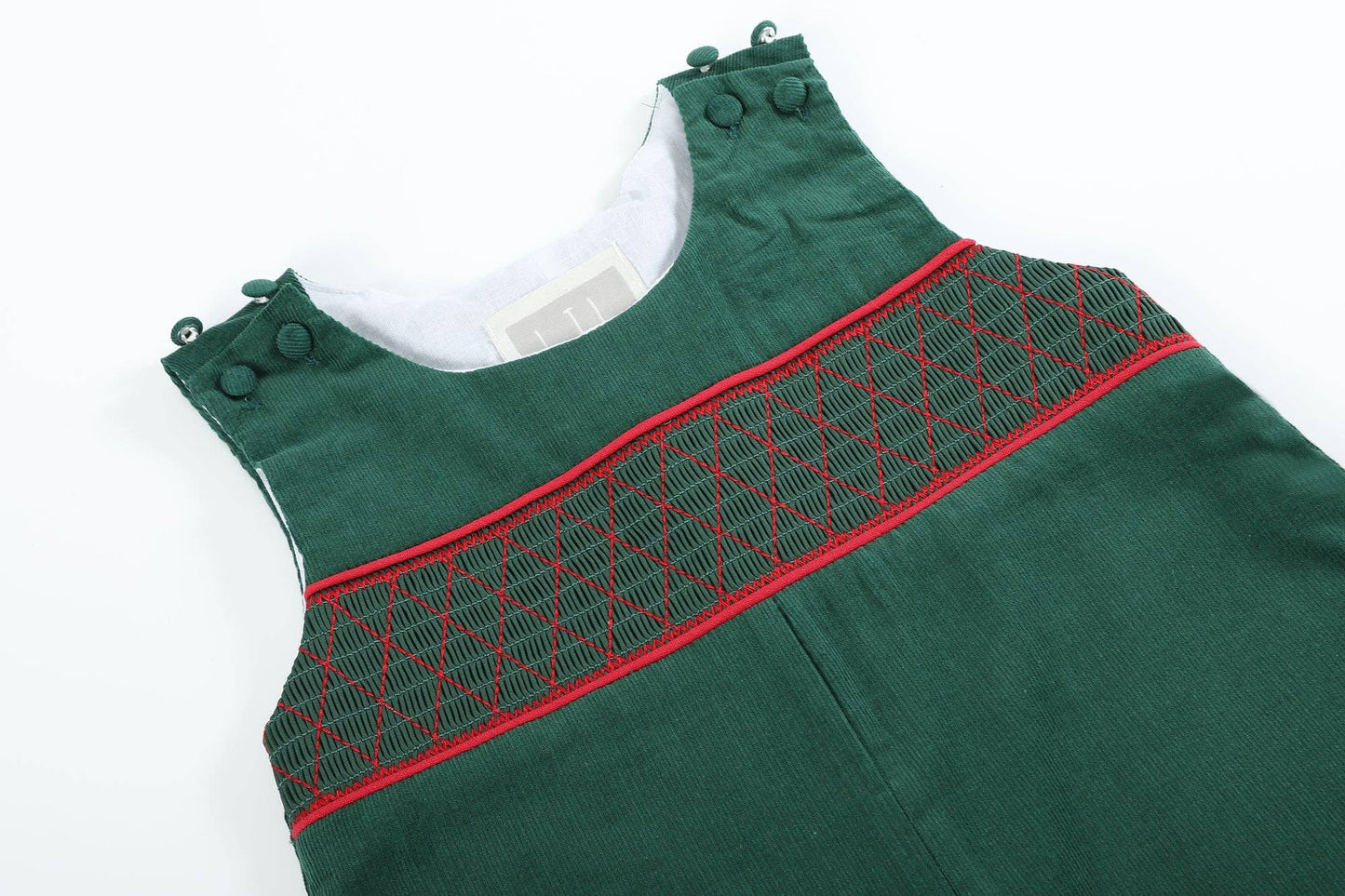 Green Corduroy Smocked Overalls