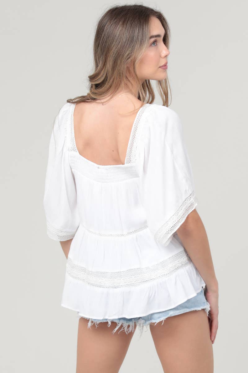 LACE TRIM SQUARE NECK BLOUSE