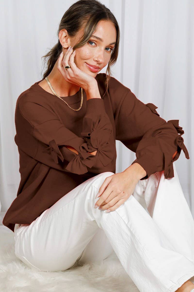 Orange Bow Sleeve Sweater