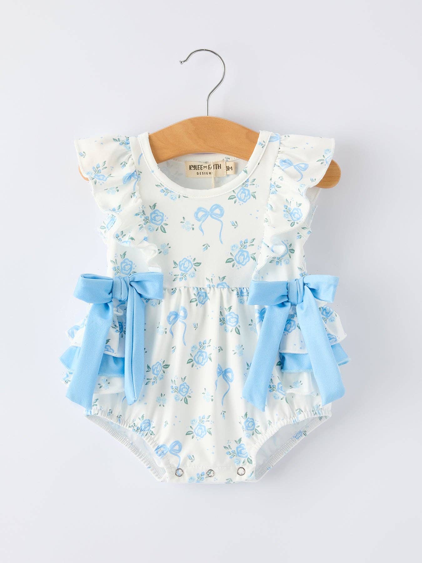 Blue Floral Romper w/Bows