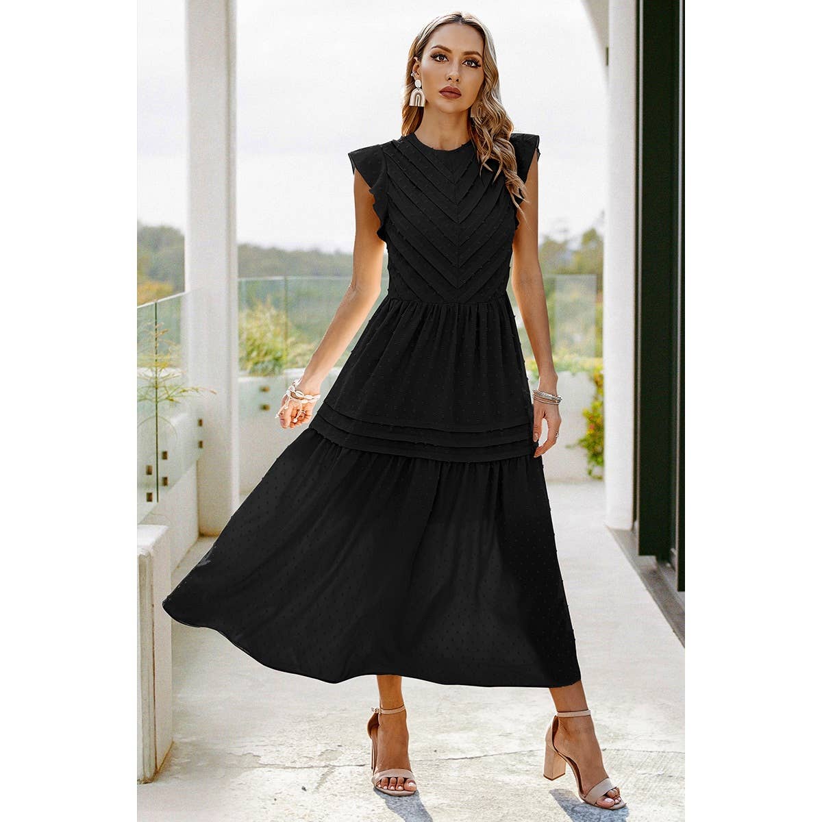 Ruffle Solid Willow Smocked Maxi Dress