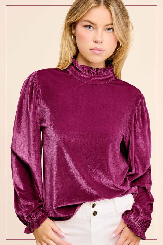 Velvet Puff Sleeve Top