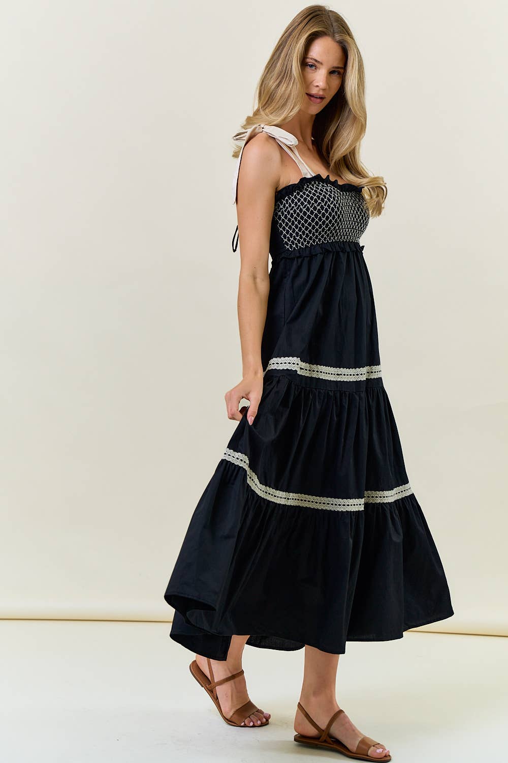 SMOCKED TIE STRAP MAXI