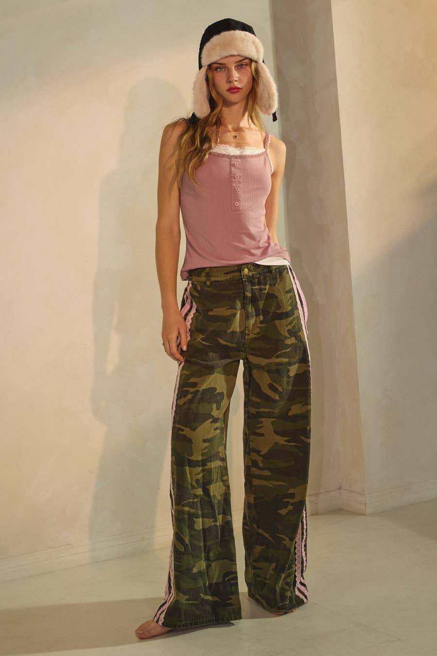 Washed Camo Cotton Pants