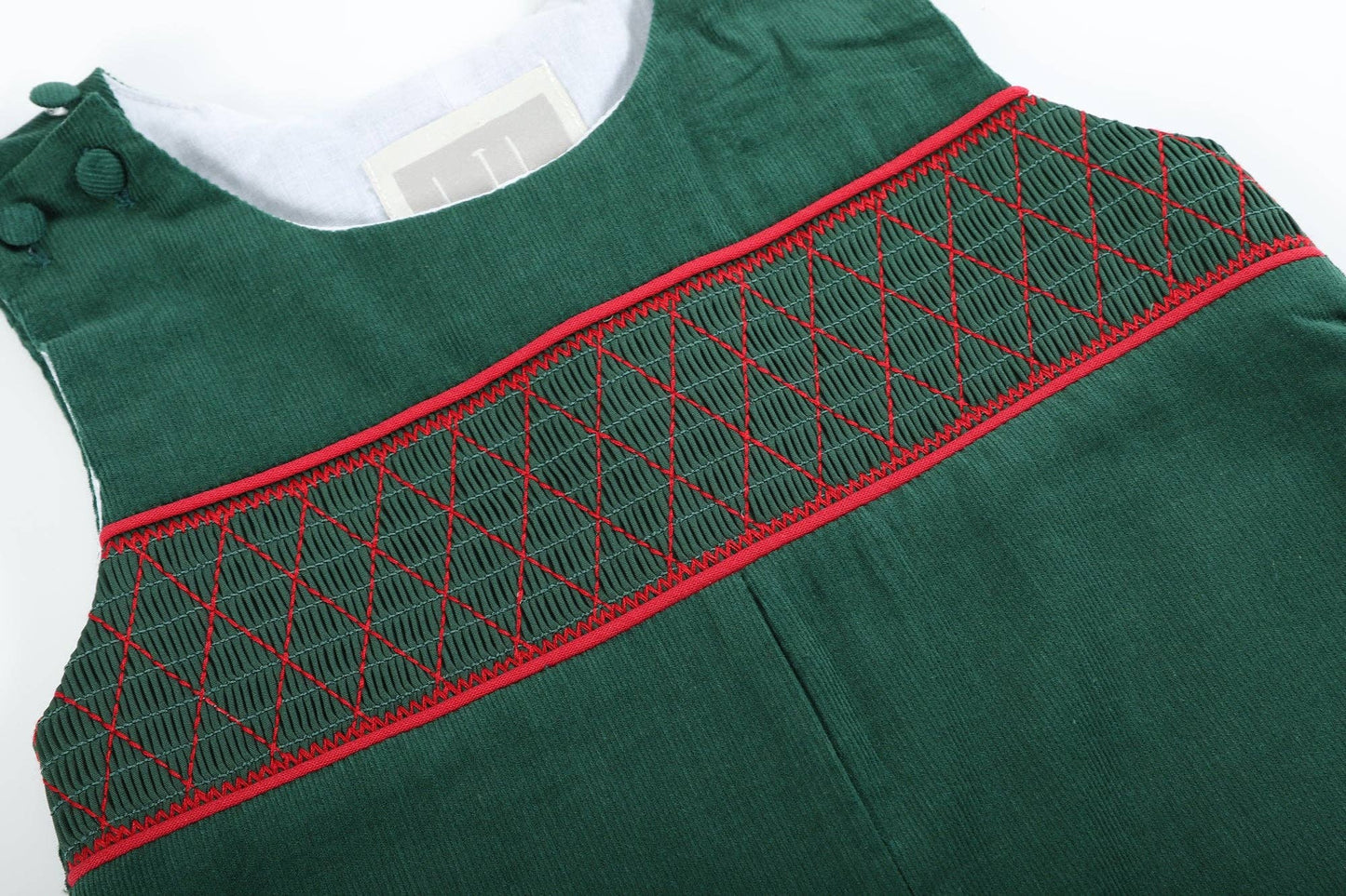 Green Corduroy Smocked Overalls