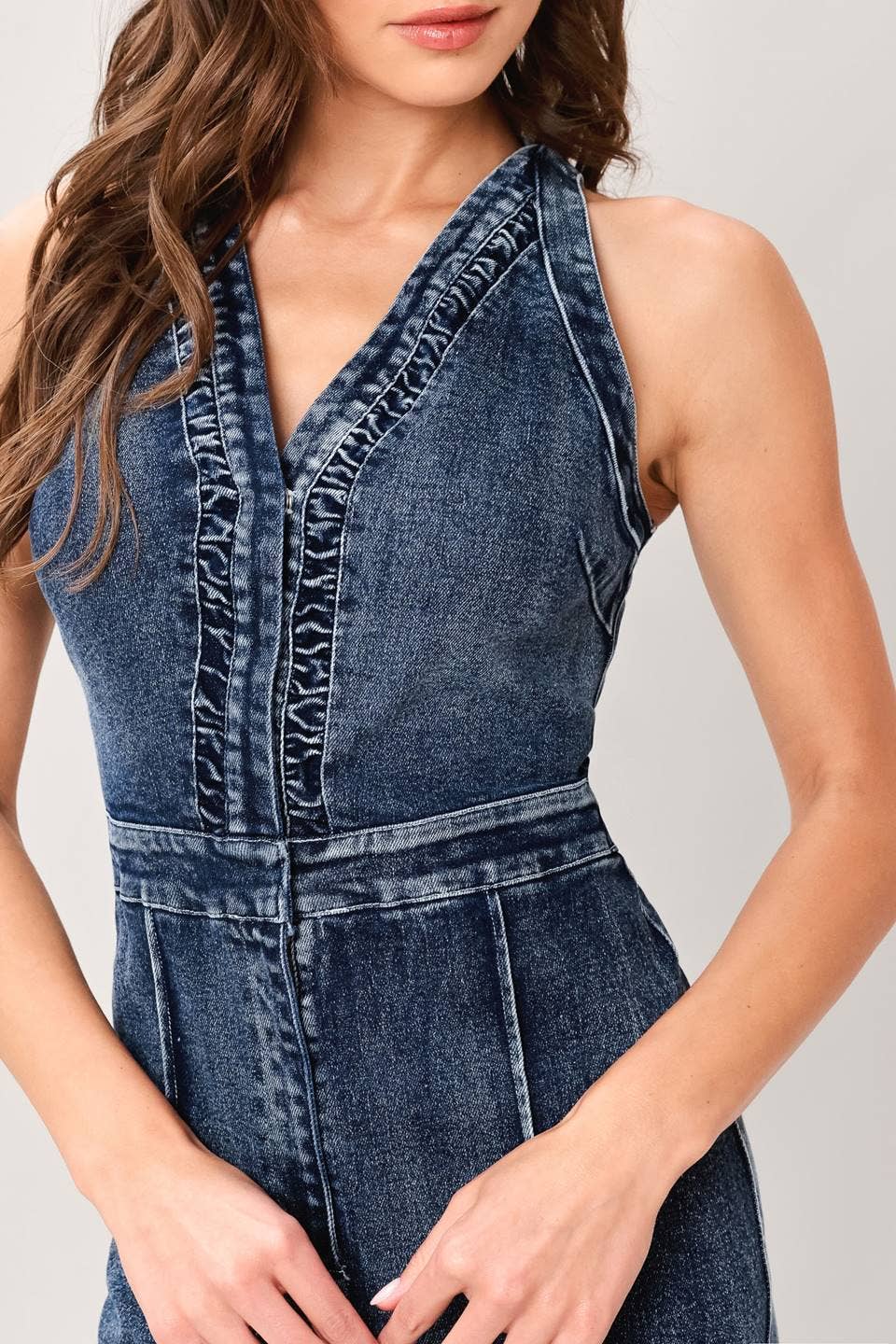 V-Neck Denim Jumpsuit
