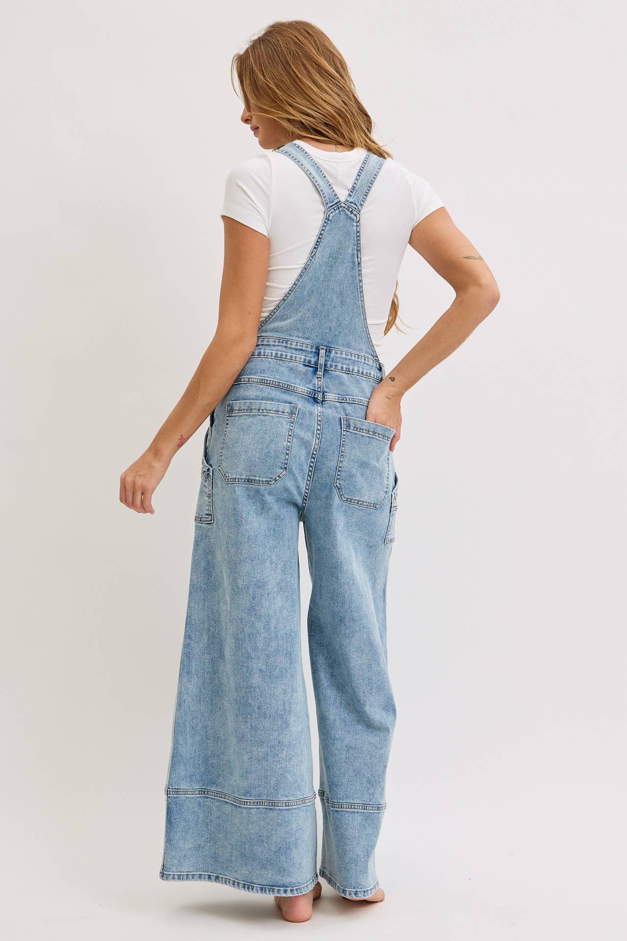 WIDE-LEG DENIM OVERALLS