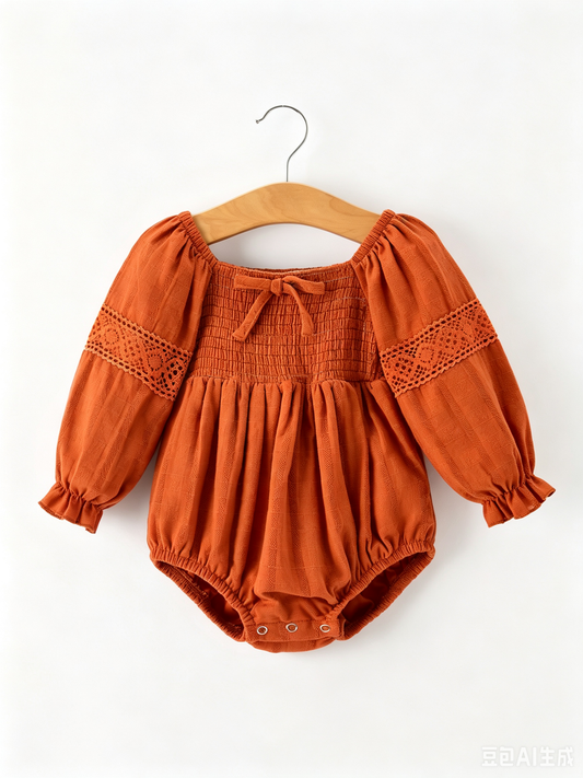 Rust Smocked Bubble Romper