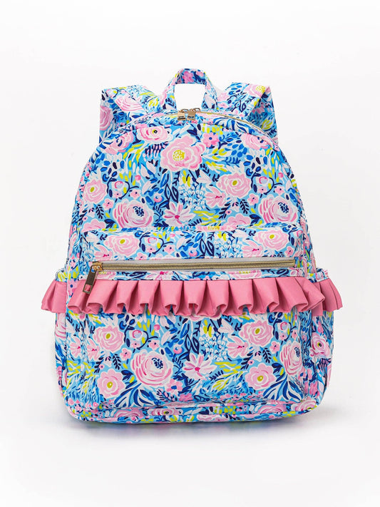 Blue Flower  Ruffle Backpack