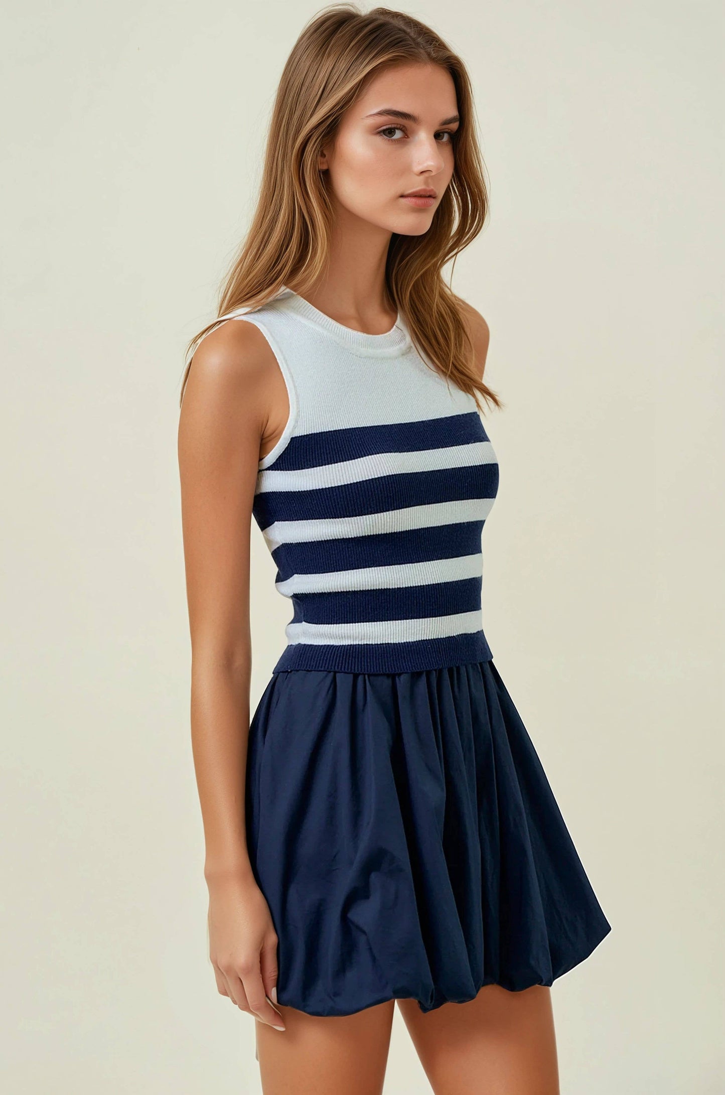 NAVY BUBBLE MINI DRESS