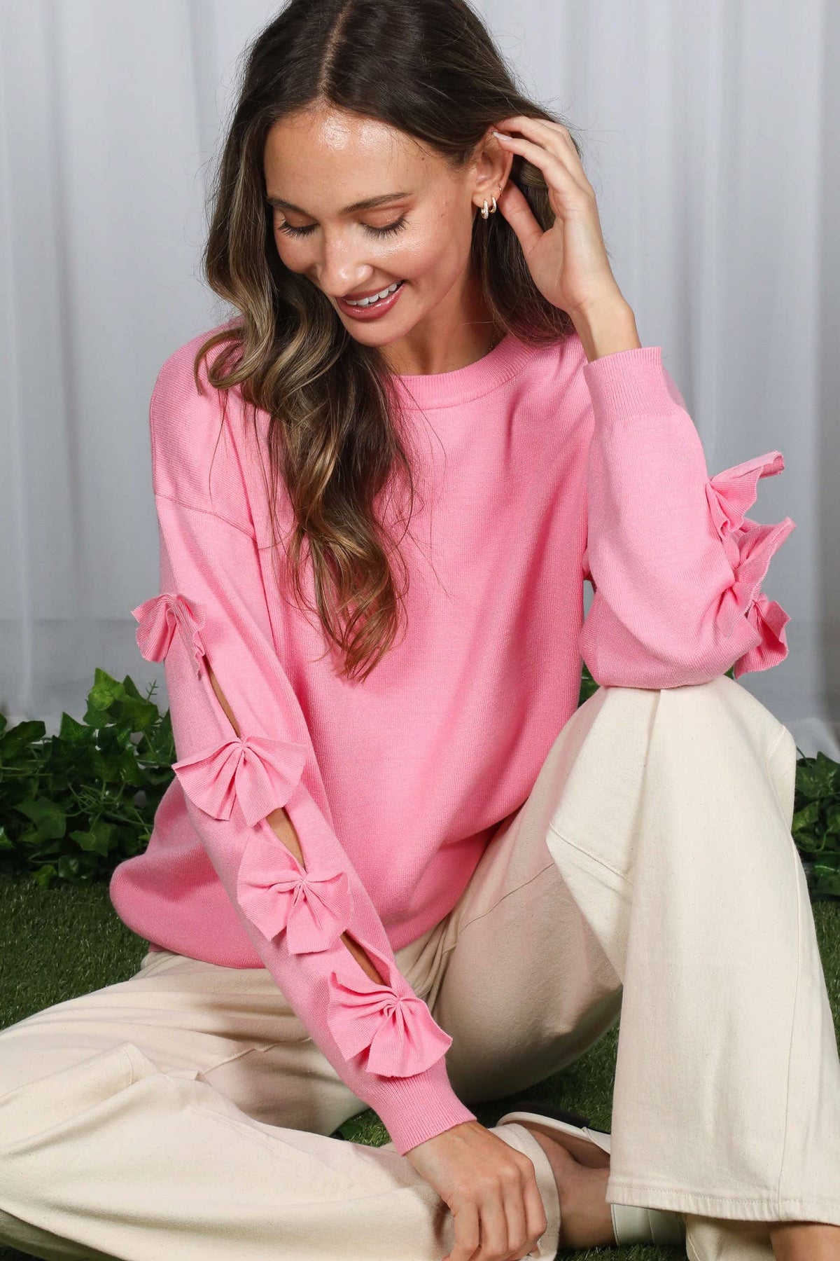 Orange Bow Sleeve Sweater
