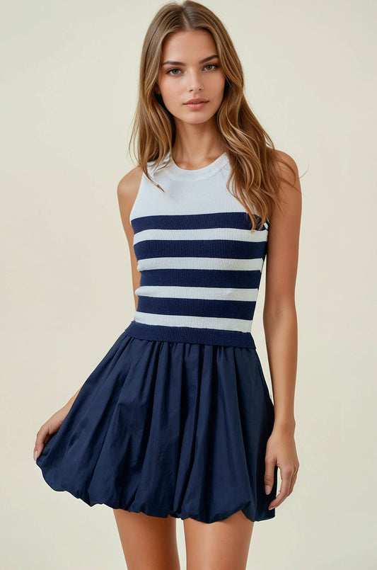 NAVY BUBBLE MINI DRESS