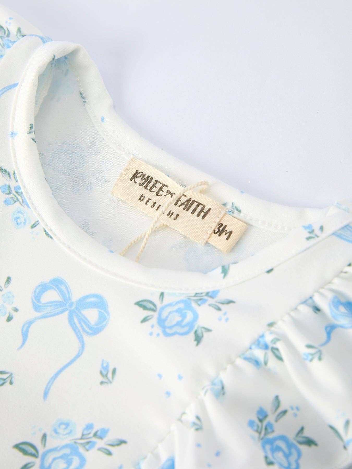 Blue Floral Romper w/Bows