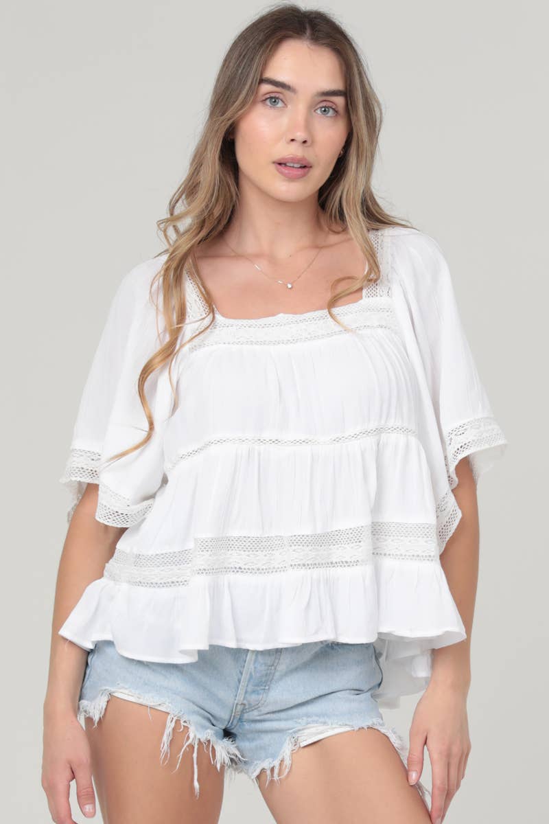LACE TRIM SQUARE NECK BLOUSE