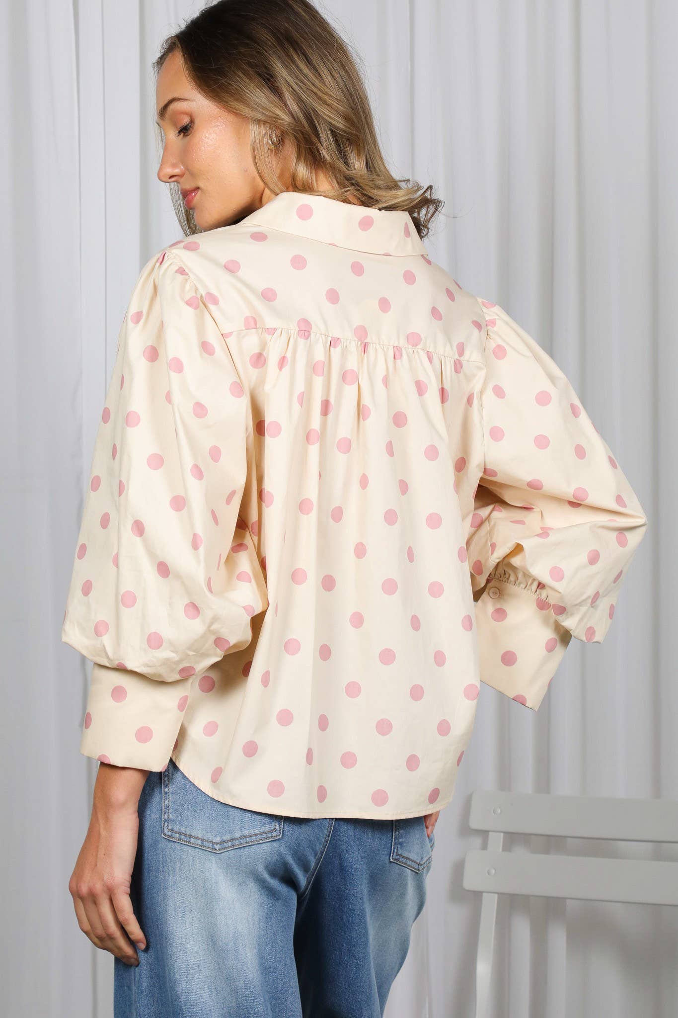 Polka Dot Puff Sleeve Top