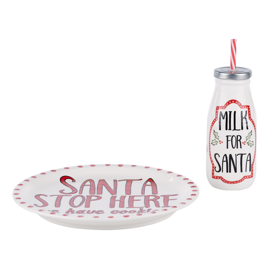 Santa Plate & Milk Bottle