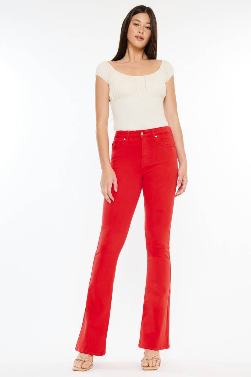 RED HIGH RISE BOOTCUT JEANS