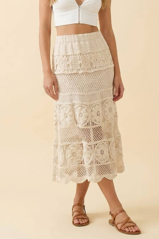 CREAM CROCHET MIDI SKIRT