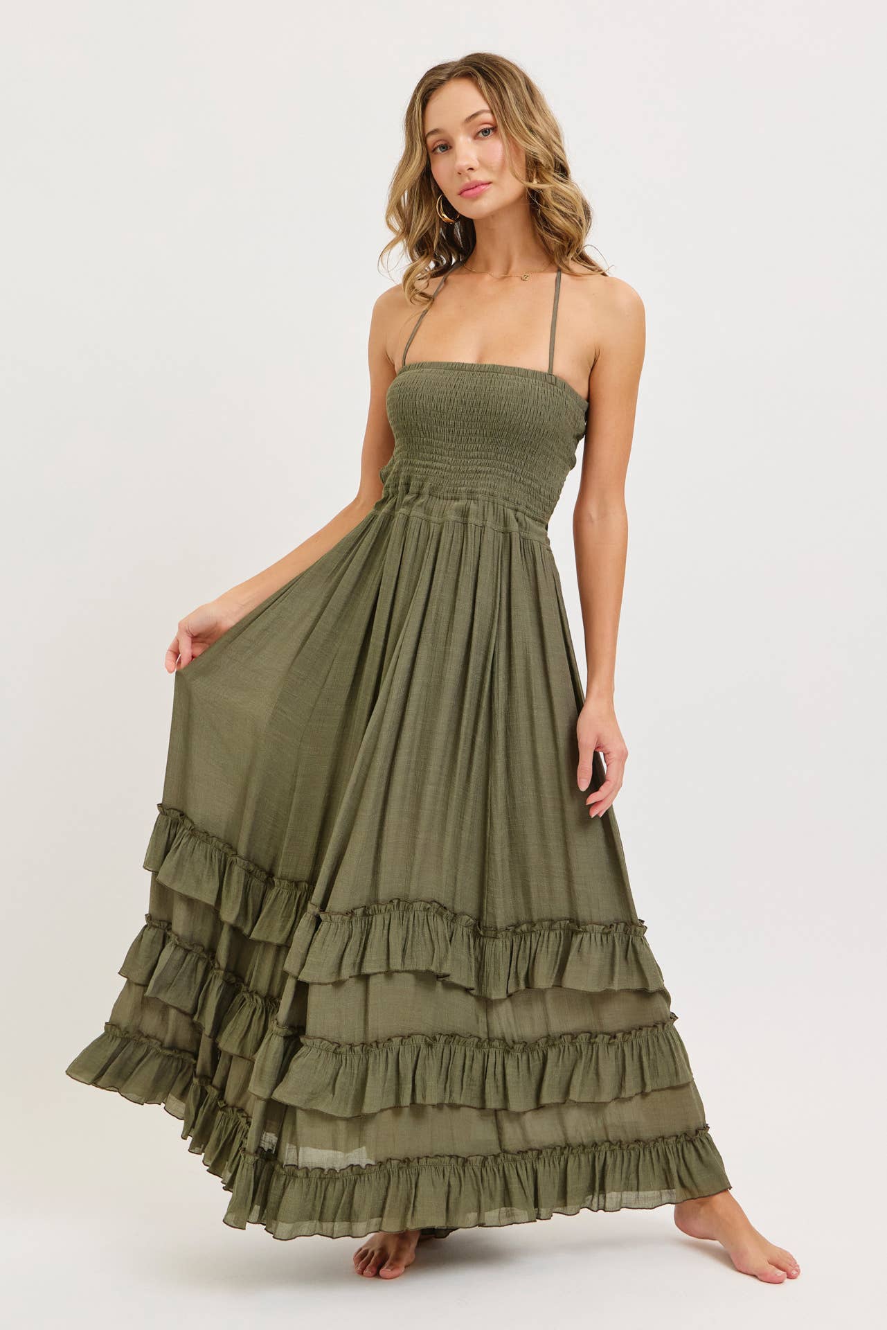 HALTER RUFFLED MAXI DRESS