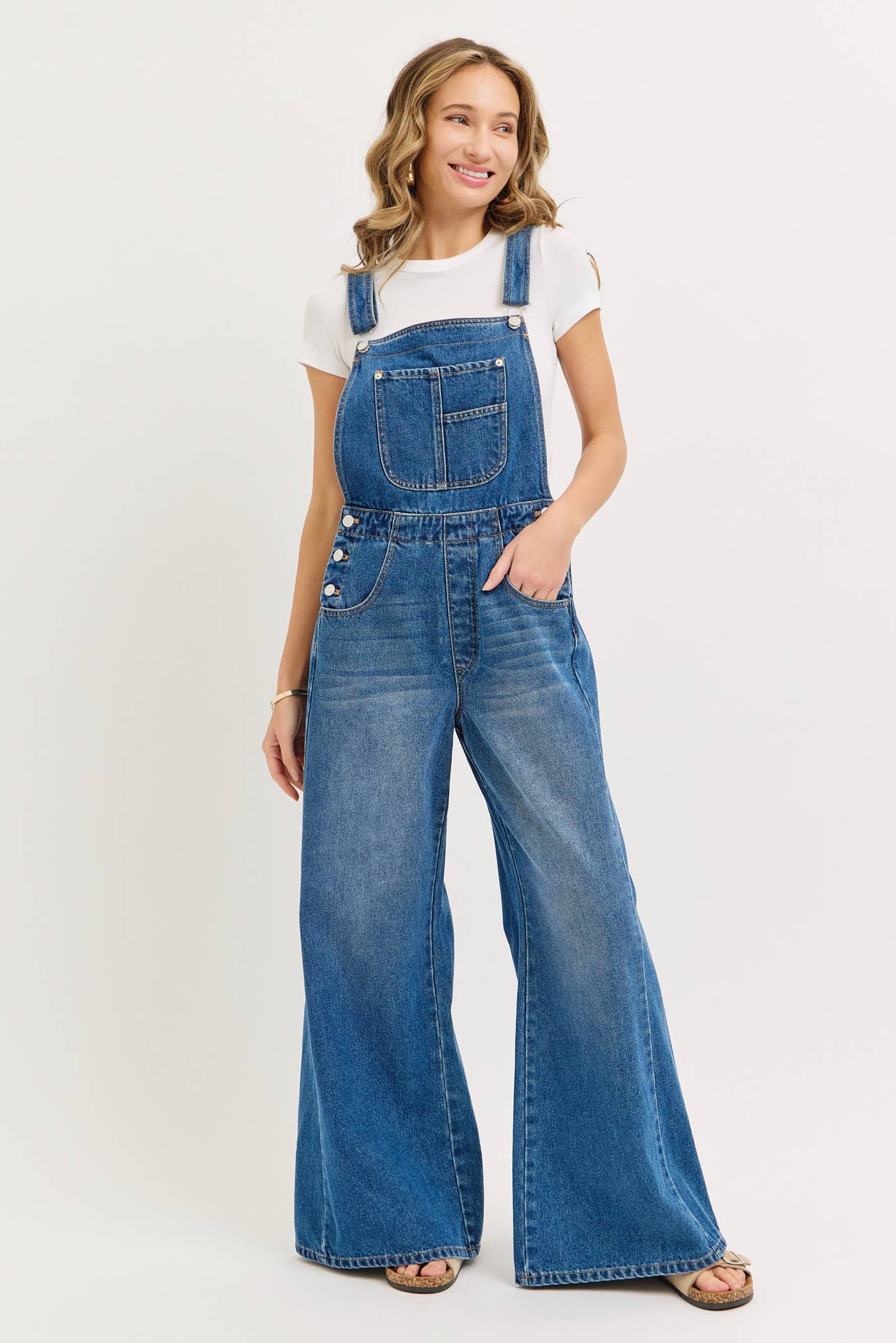 DENIM WIDE-LEG OVERALLS