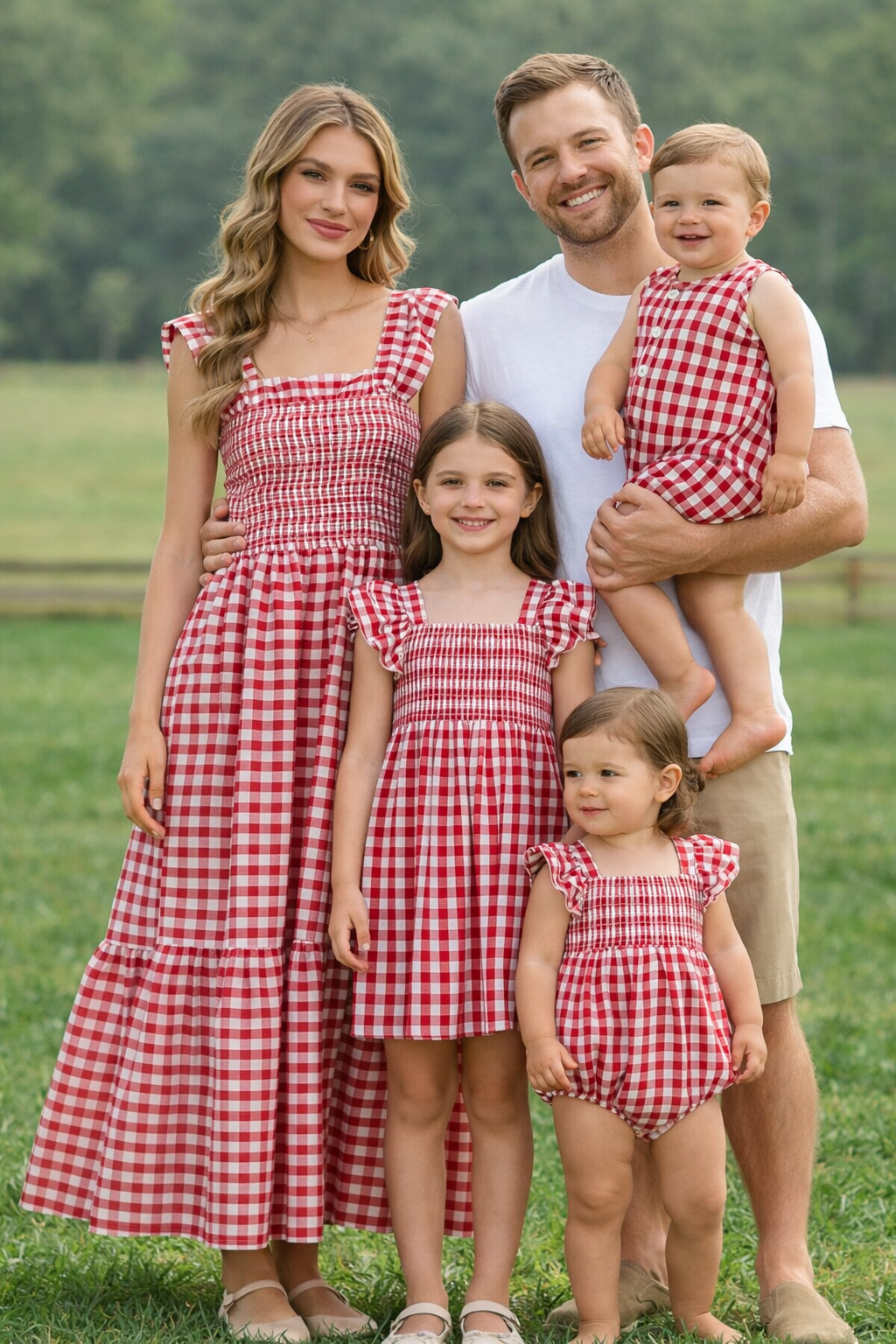 Summer Plaid Smocked Ruffle Girl Romper
