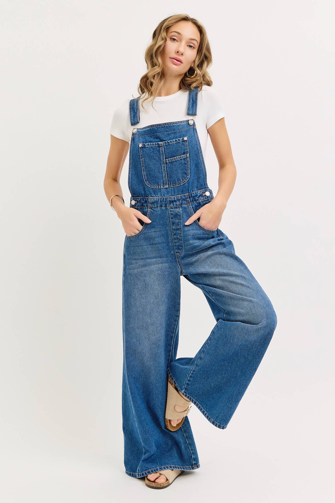 DENIM WIDE-LEG OVERALLS