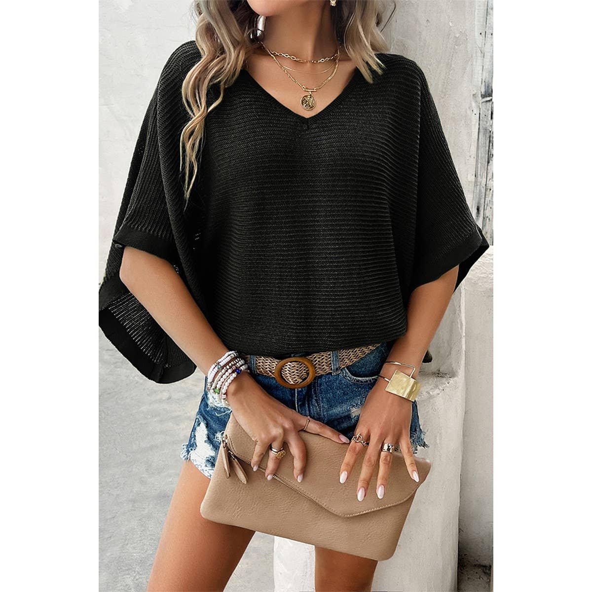 Loose Fit Bat Sleeves Top