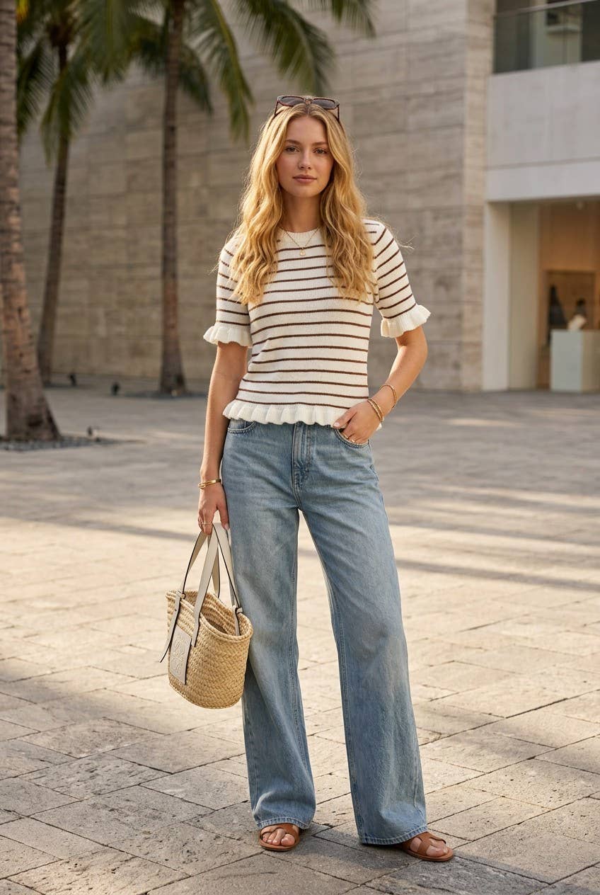 Striped Ruffle Sleeve Sweater