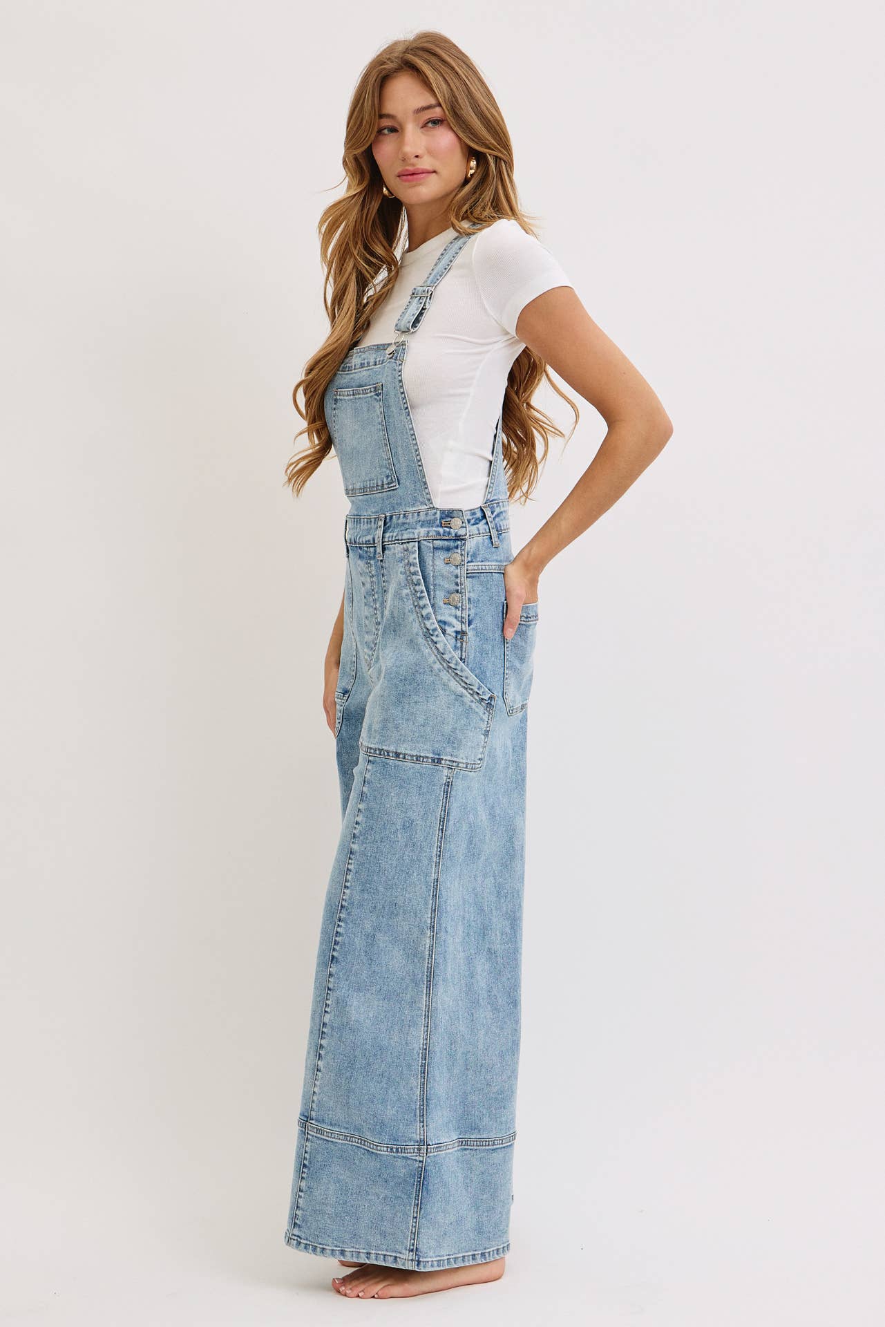 WIDE-LEG DENIM OVERALLS